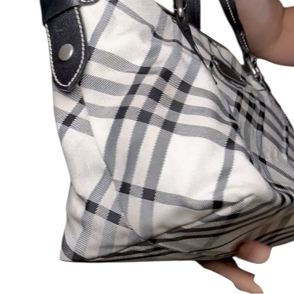 Burberry Nova Check Tote Black Leather Trim Shoulder Bag Beige Check - Picture 7 of 13